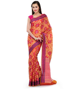 Orange Chanderi Cotton Banarasi Saree