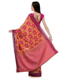 Orange Chanderi Cotton Banarasi Saree