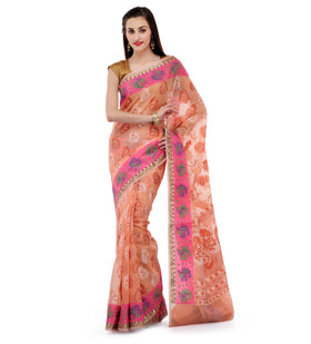 Peach Supernet Banarasi Saree