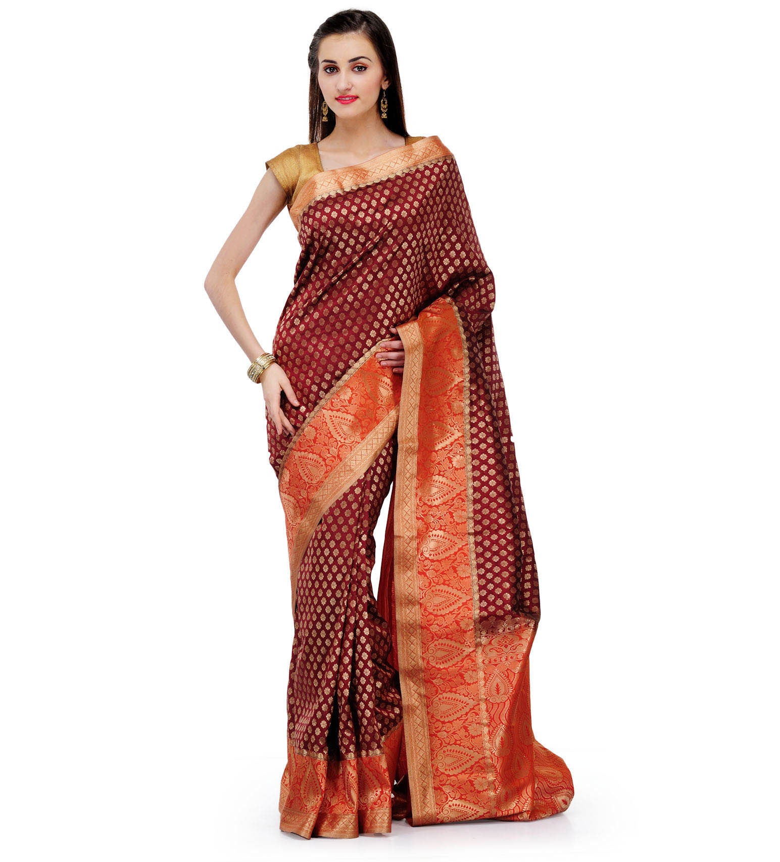 Maroon Zari Woven Art Silk Saree