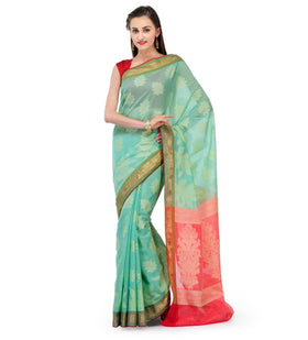 Sea Green Chanderi Cotton Banarasi Saree