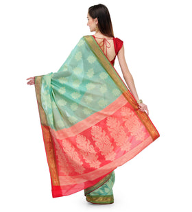 Sea Green Chanderi Cotton Banarasi Saree