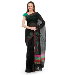 Black Chanderi Cotton Banarasi Saree