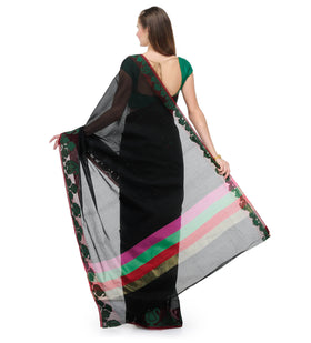 Black Chanderi Cotton Banarasi Saree