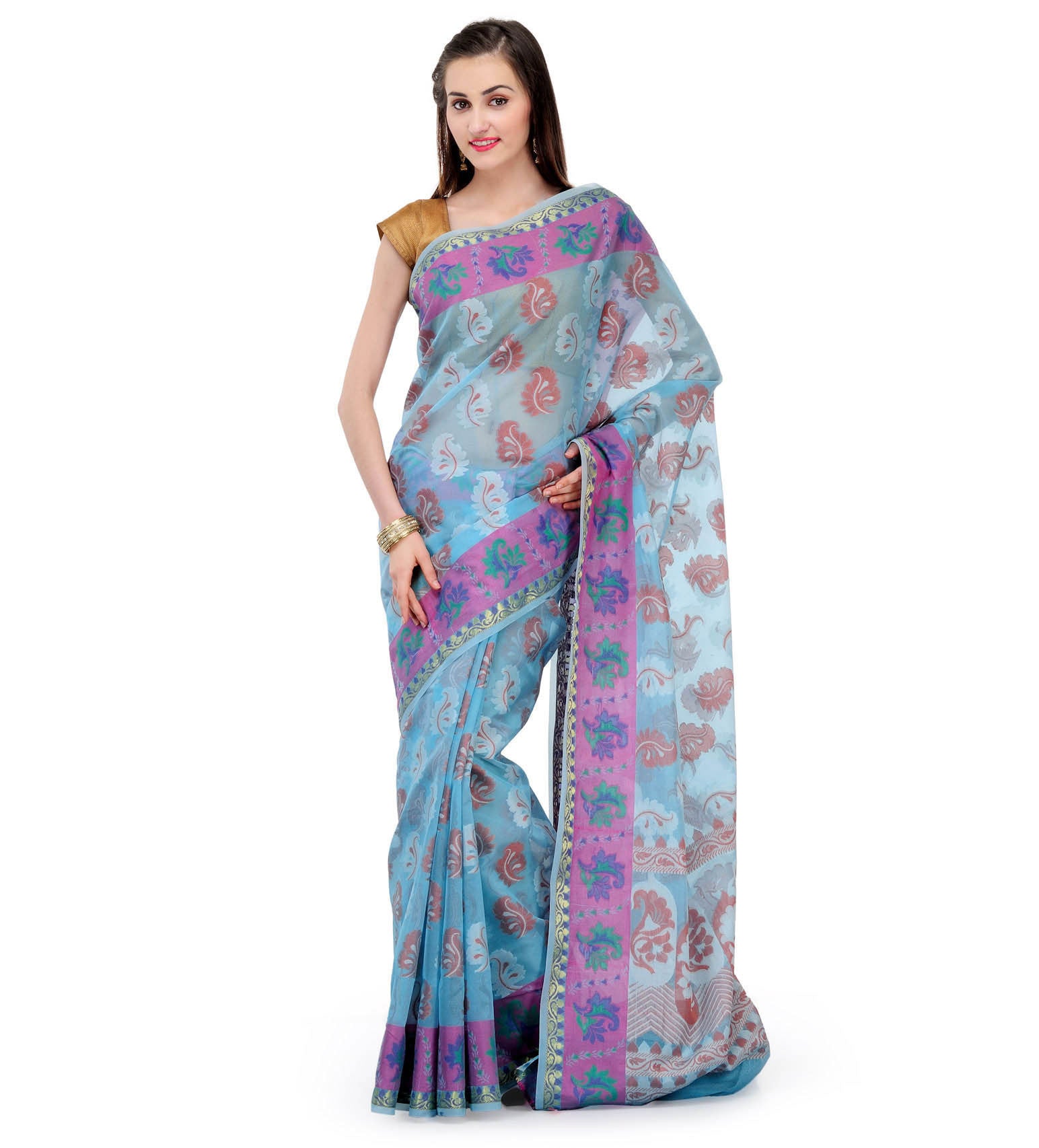 Turquoise Supernet Banarasi Saree