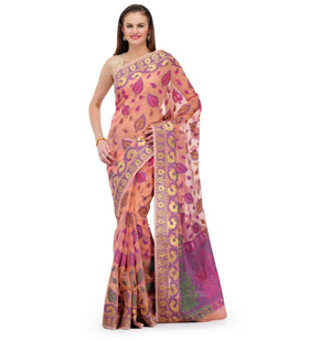 Peach Supernet Banarasi Saree