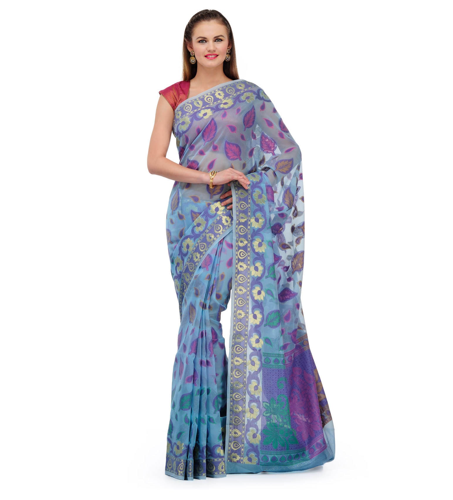 Sky Blue Supernet Banarasi Saree