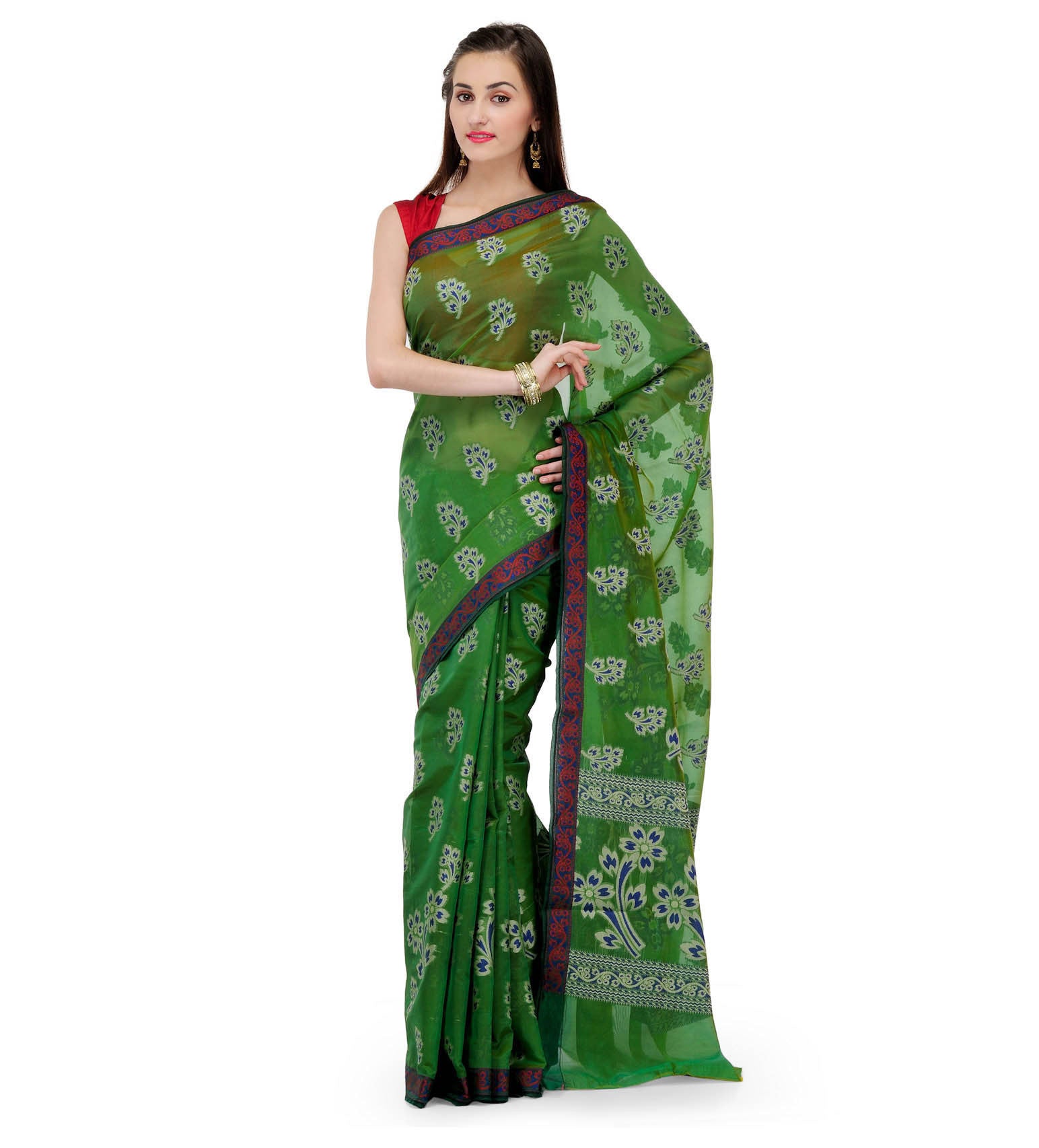 Green Chanderi Cotton Banarasi Saree