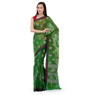 Green Chanderi Cotton Banarasi Saree