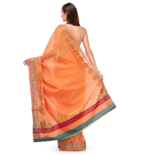 Peach Chanderi Cotton Banarasi Saree