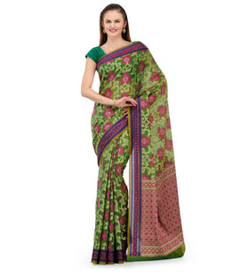 Green Chanderi Cotton Banarasi Saree