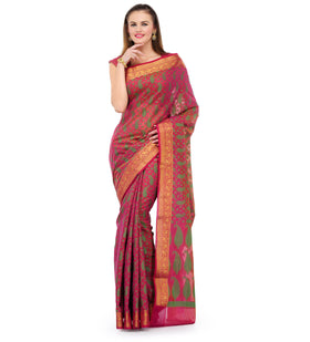 Magenta Chanderi Cotton Banarasi Saree