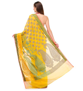 Yellow Chanderi Cotton Banarasi Saree