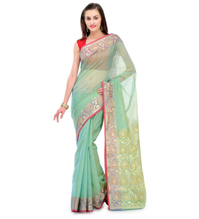 Sea Green Supernet Banarasi Saree