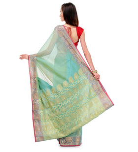 Sea Green Supernet Banarasi Saree