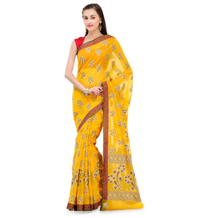 Yellow Chanderi Cotton Banarasi Saree