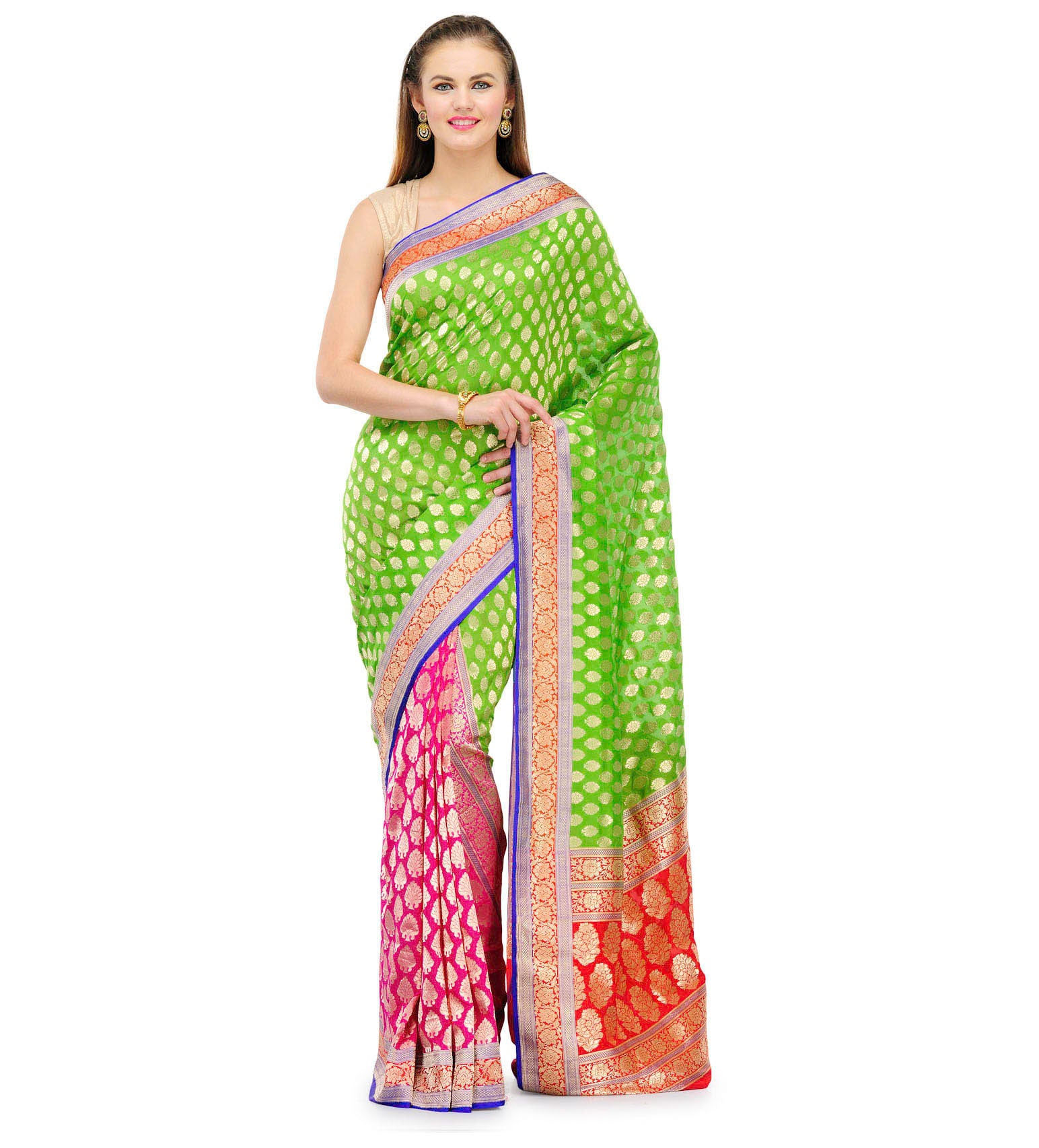 Green & Magenta Katan Silk Saree