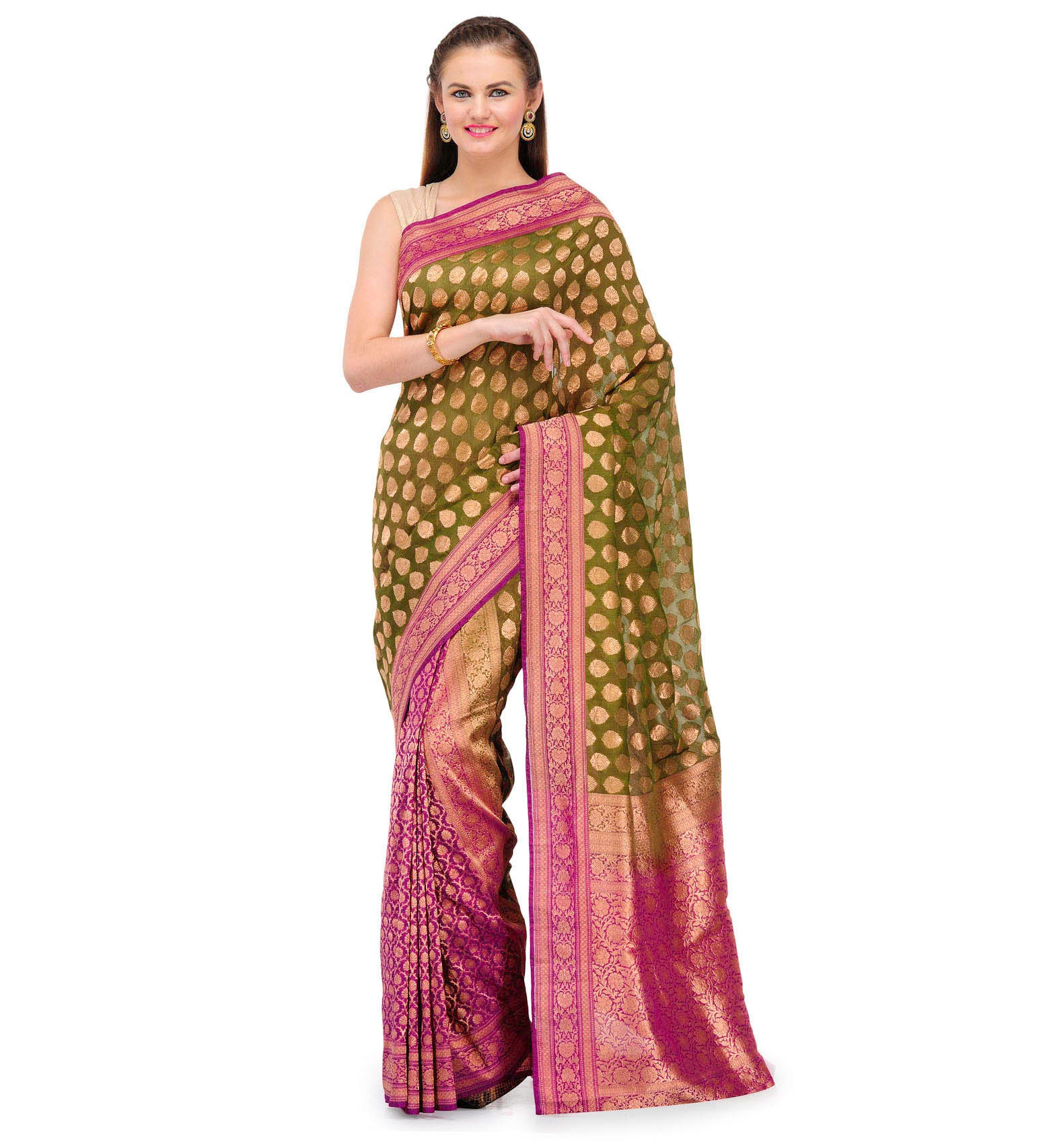 Green & Purple Silk Georgette Upada Saree