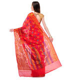 Red Chanderi Cotton Banarasi Saree