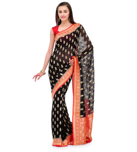 Black Handloom Khaddi Chiffon Saree