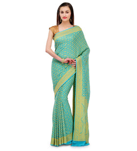 Sea Green Handloom Khaddi Chiffon Saree