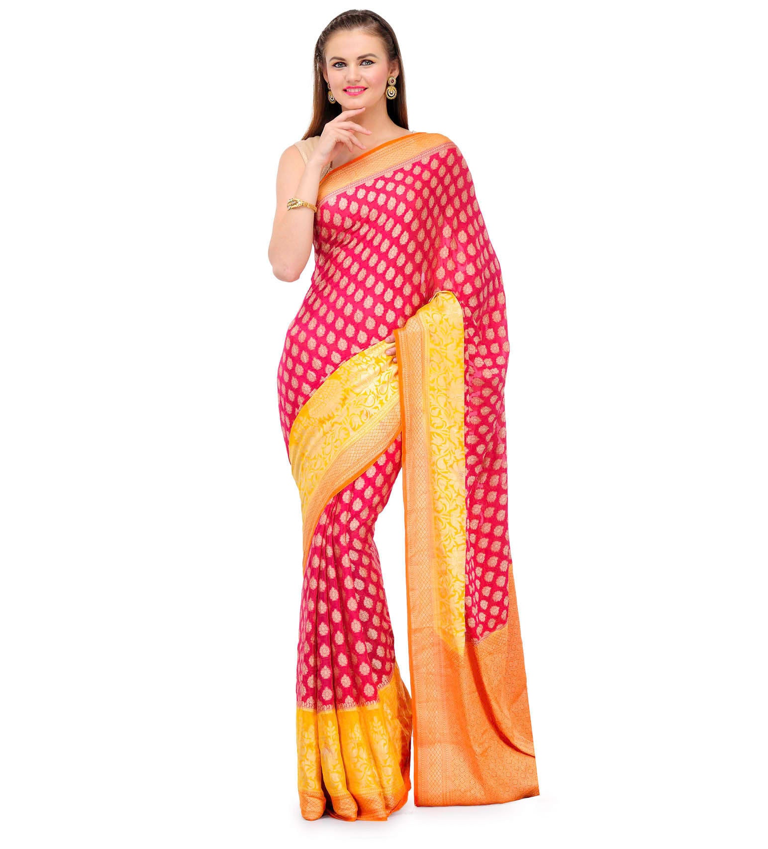 Magenta Handloom Khaddi Chiffon Saree