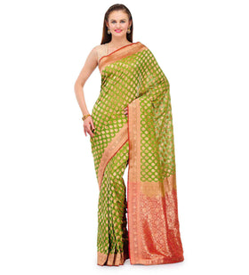 Green Silk Georgette Upada Saree