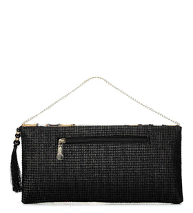 Black Brocade Sequin Studded Clutch