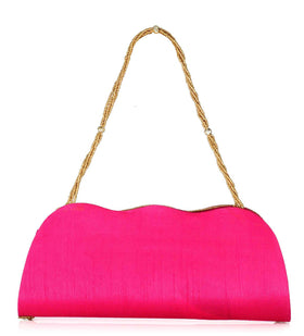 Magenta Art Silk Studded Clutch with Chain