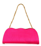 Magenta Art Silk Studded Clutch with Chain