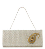 Silver Jute Stone Studded Clutch