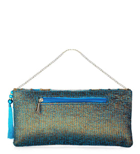 Turquoise Brocade Sequin Studded Clutch