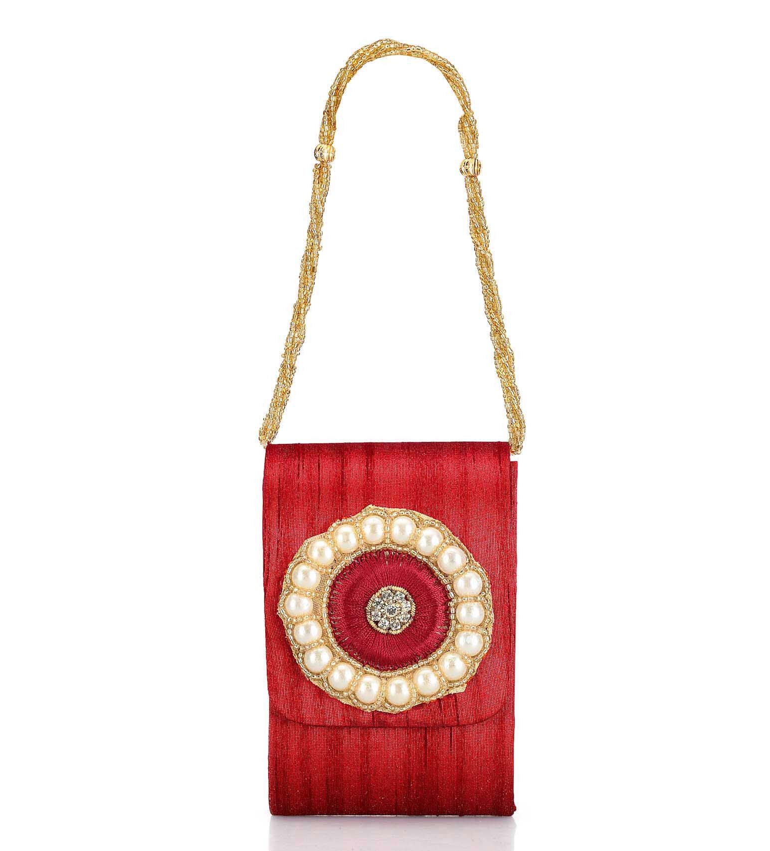 Maroon Art Silk Mobile Pouch