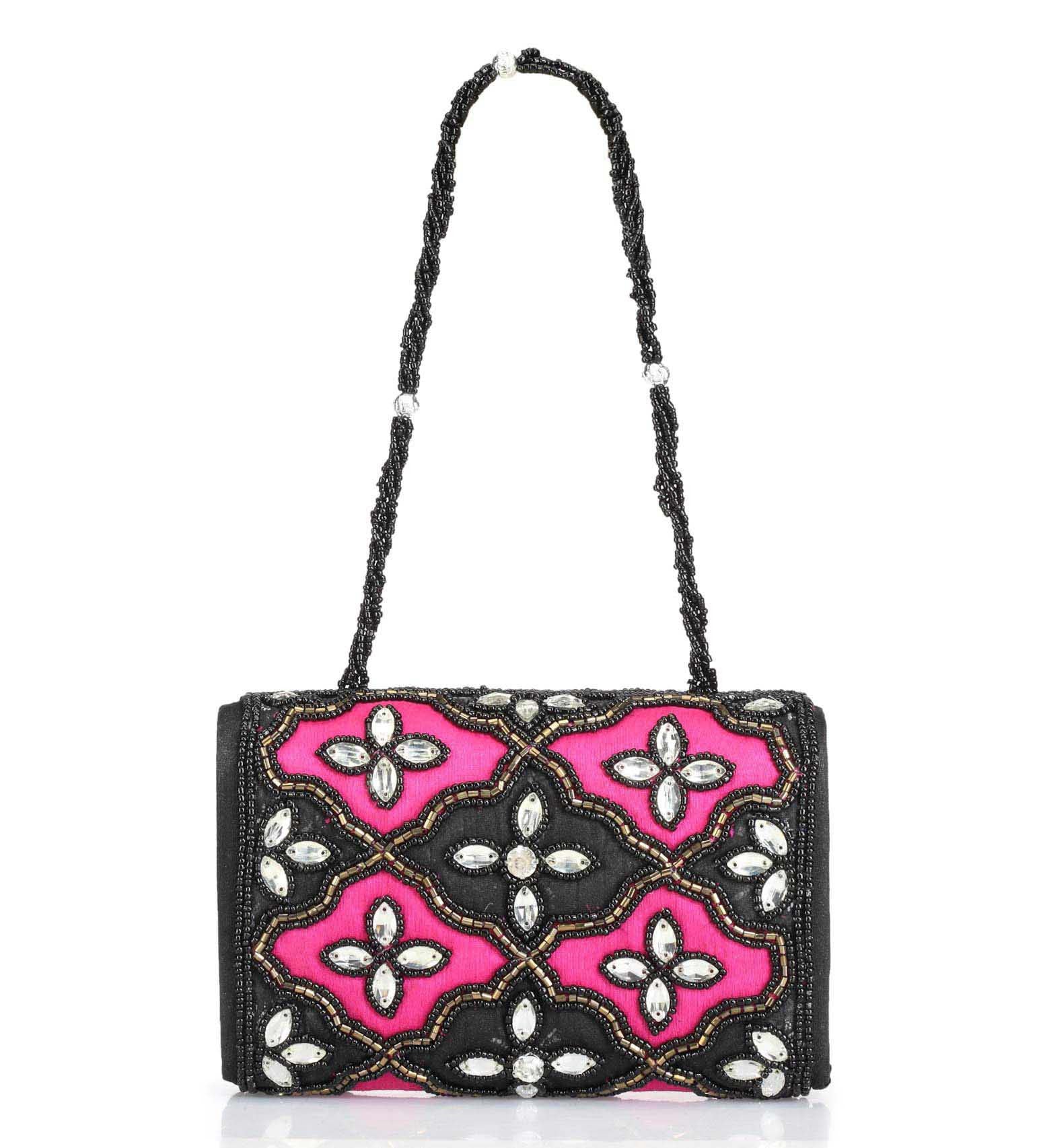 Black & Magenta Art Silk Clutch