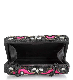 Black & Magenta Art Silk Clutch