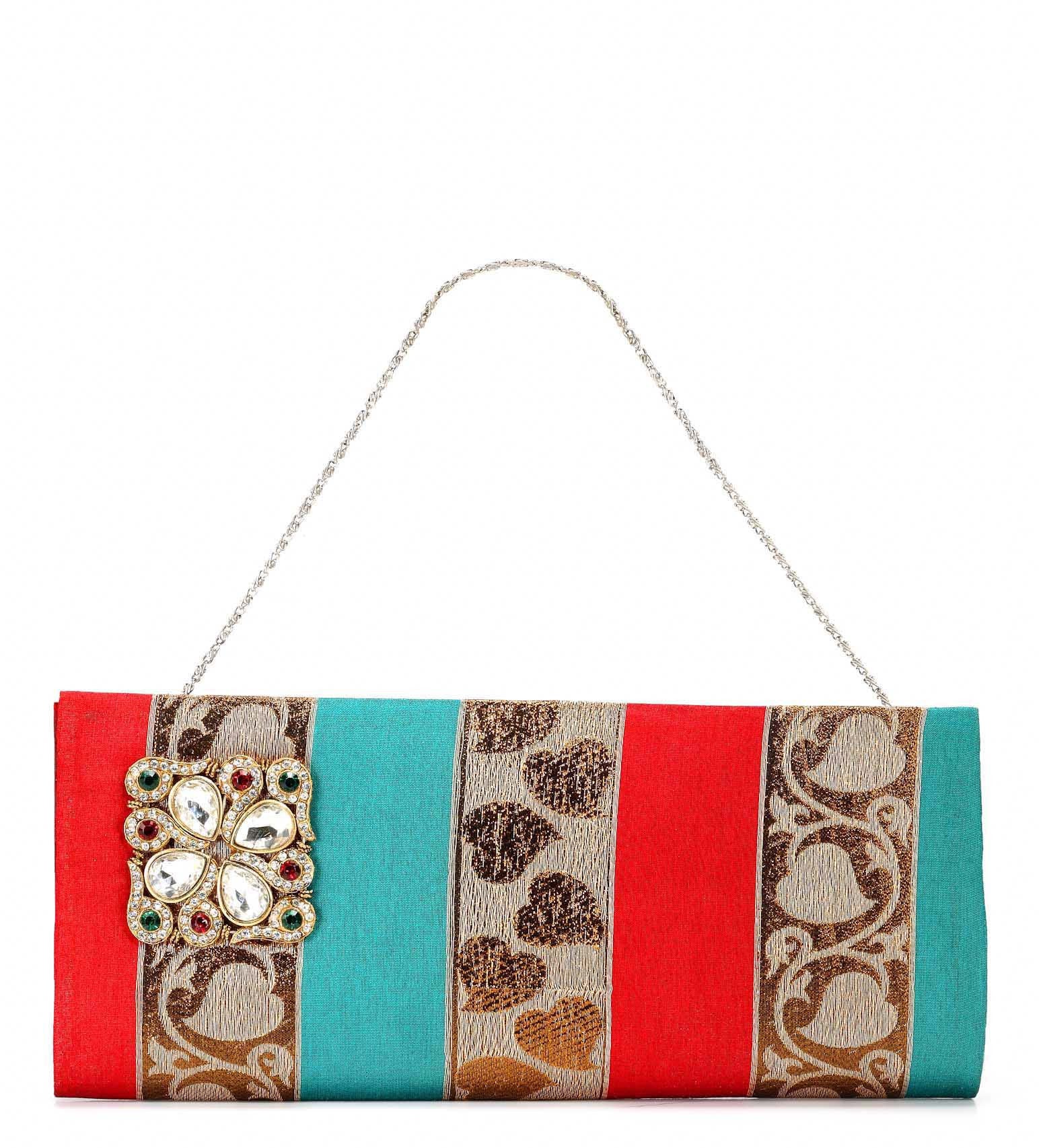 Multi-Color Art Silk Brocade Clutch