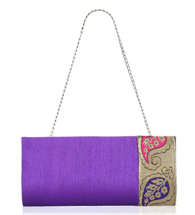 Violet Art Silk Brocade Clutch