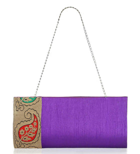 Violet Art Silk Brocade Clutch