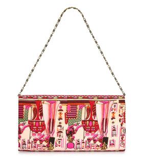 Magenta Faux Crepe Printed Clutch