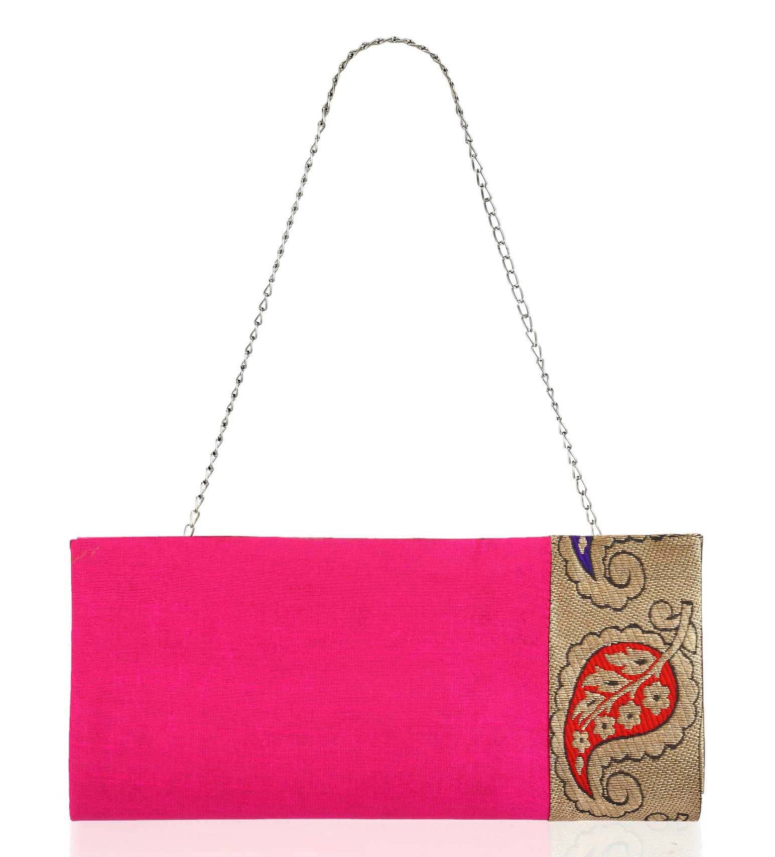 Magenta Art Silk Brocade Clutch