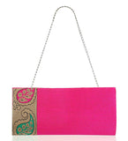 Magenta Art Silk Brocade Clutch