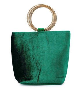 Green Velvet Sequin Studded Handbag