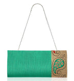 Green Art Silk Brocade Clutch