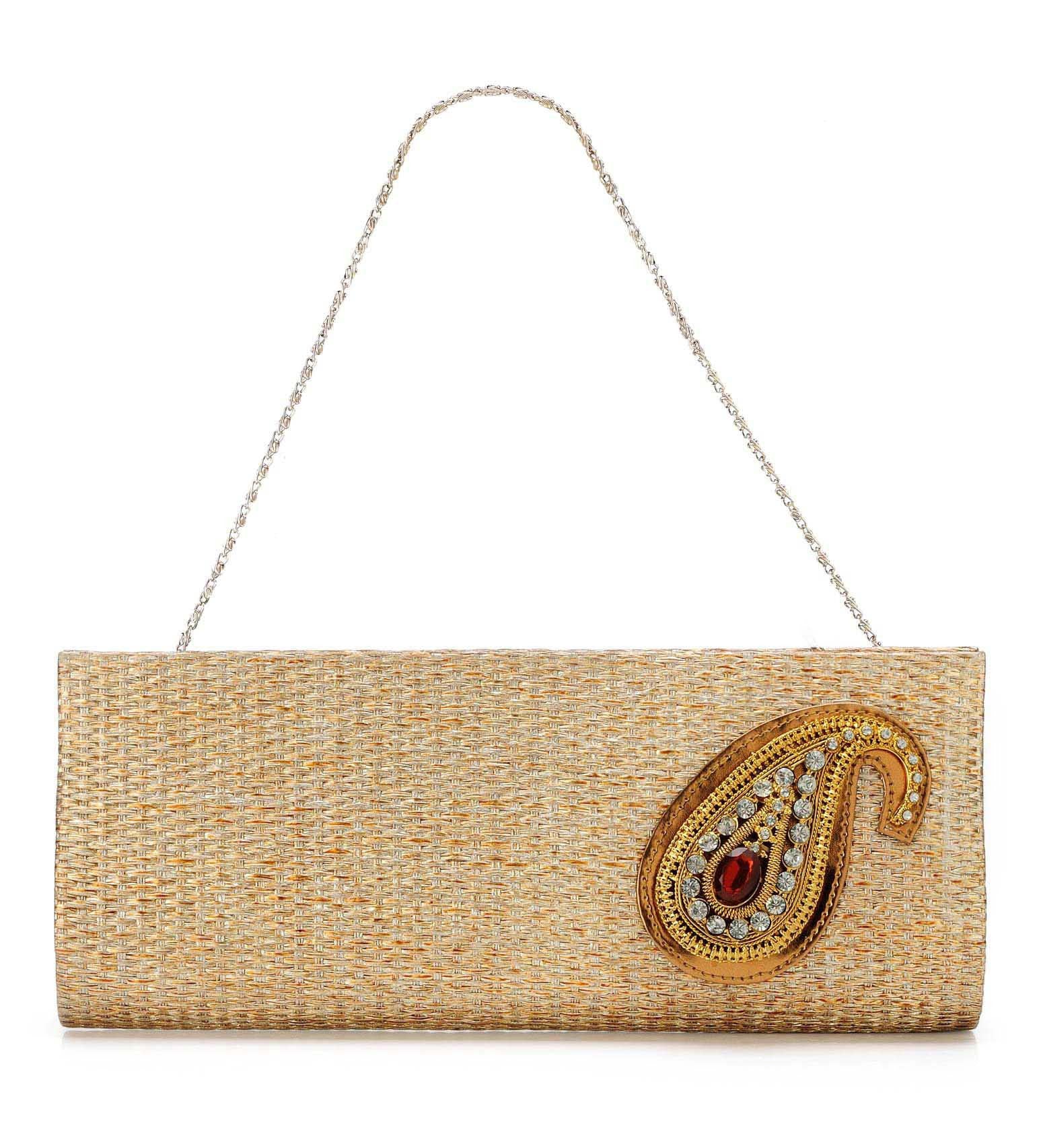 Golden Jute Stone Studded Clutch