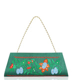 Green Art Silk Stone Studded Clutch