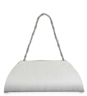 Silver Art Silk Studded Clutch with Chain