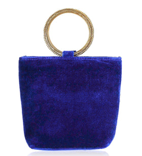 Royal Blue Velvet Sequin Studded Handbag