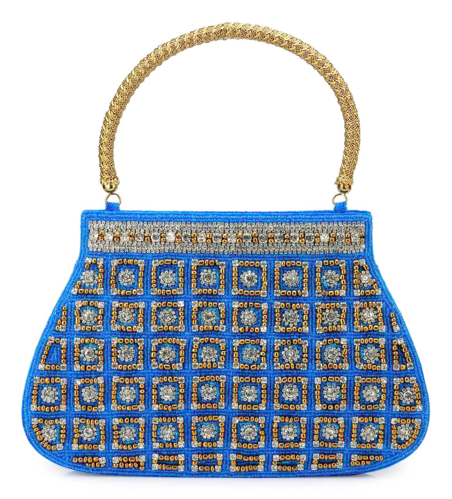 Royal Blue Velvet Studded Clutch