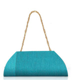 Blue Art Silk Studded Clutch with Chain