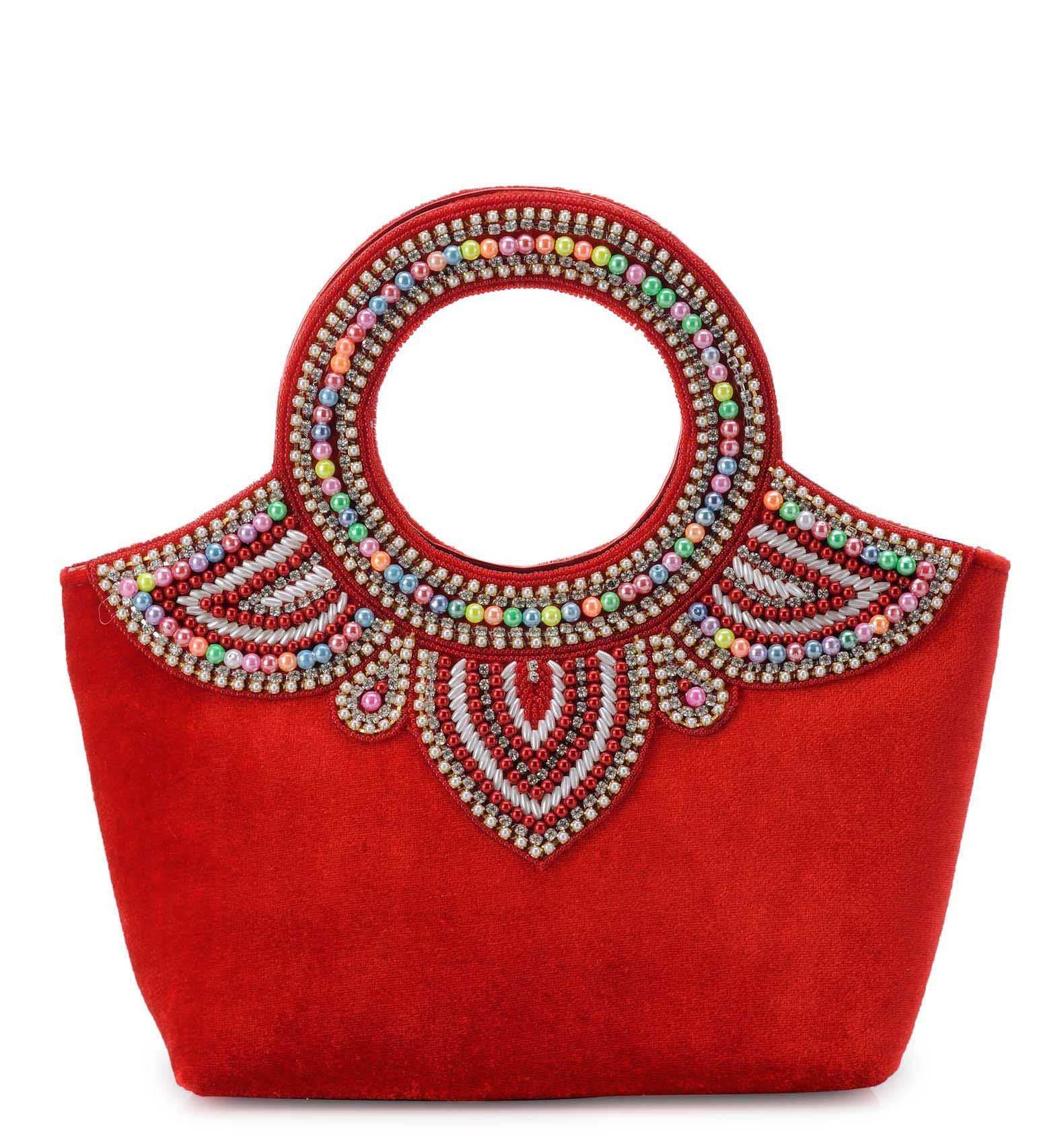 Red Velvet Pearl Studded Clutch